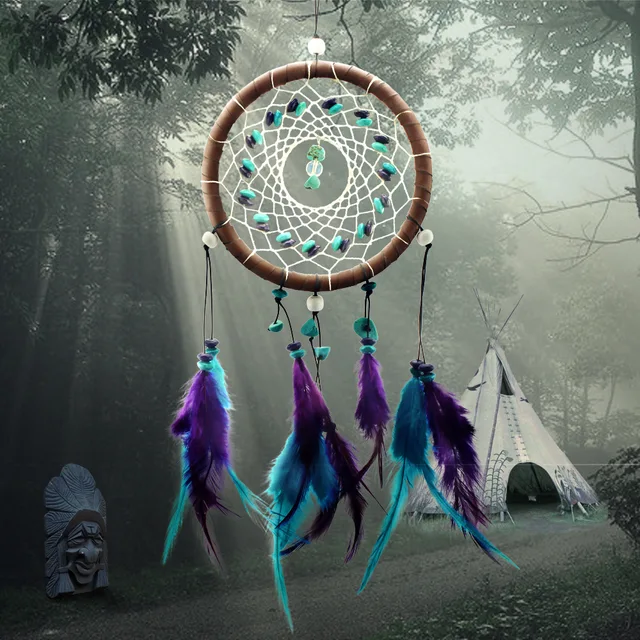 Original silver gray dream catcher 2 ring Indian feather hanging art gifts to bestie friends creative valentine's day gifts C