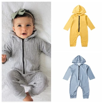 

New Warm Infant Romper Toddler Newborn Romper Baby Boy Girl Striped Jumpsuit Hooded Clothes Long Sleeve Outfit
