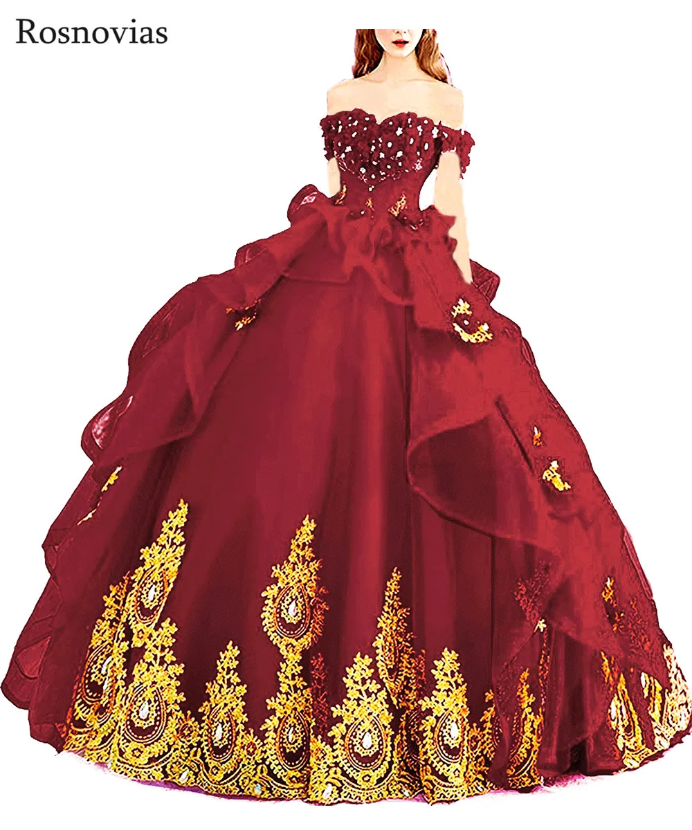 Красное бальное платье принцессы Quinceanera платья 2020 с открытыми плечами на
