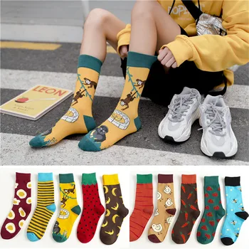 

Personalized Hip-Hop Trend In Tube Socks Women Cartoon Pattern Cotton Couple Socks Street Skateboard Men Socks Harajuku