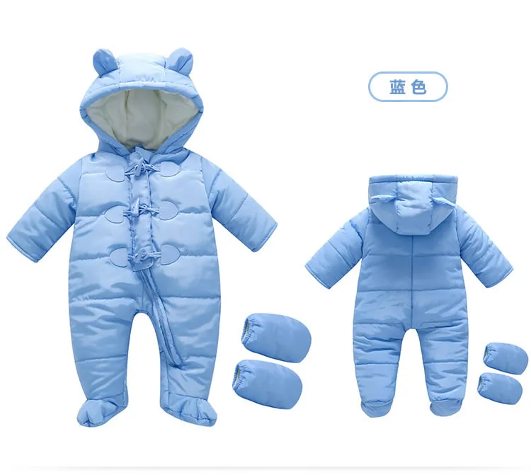 sky blue Зимняя одежда для новорожденных; хлопковые плотные теплые комбинезоны с капюшоном для малышей; комбинезон для мальчиков и девочек; детский зимний комбинезон; пуховая одежда; комбинезоны - Цвет: sky blue