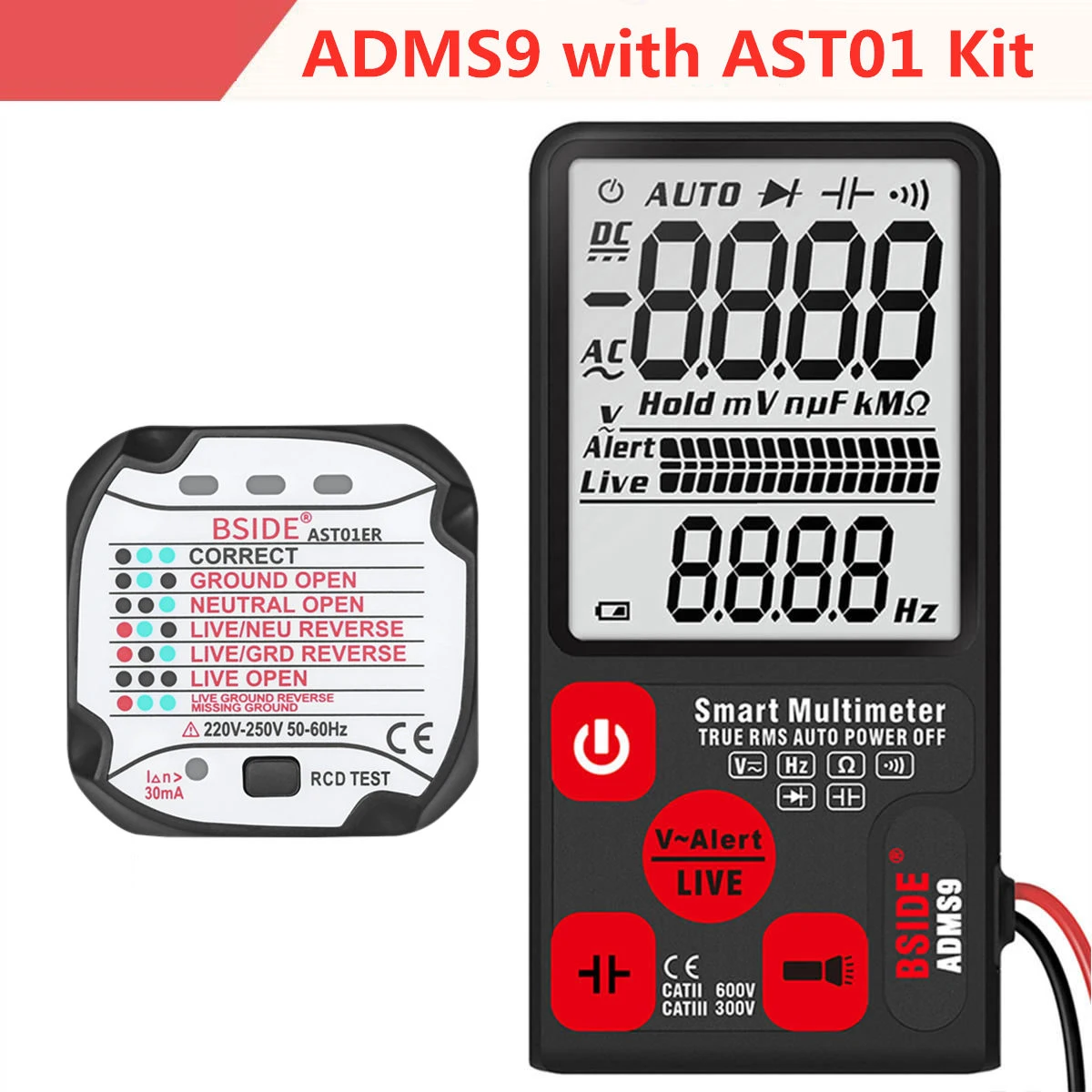 ADMS9 with AST01 ADMS9 Цифровой мультиметр 3,5 ЖК-дисплей 3 он-лайн Дисплей 9999 отсчетов TRMS Авто Диапазон Напряжение постоянной ёмкости, универсальный конденсатор сопротивления диода - Цвет: ADMS9 with AST01