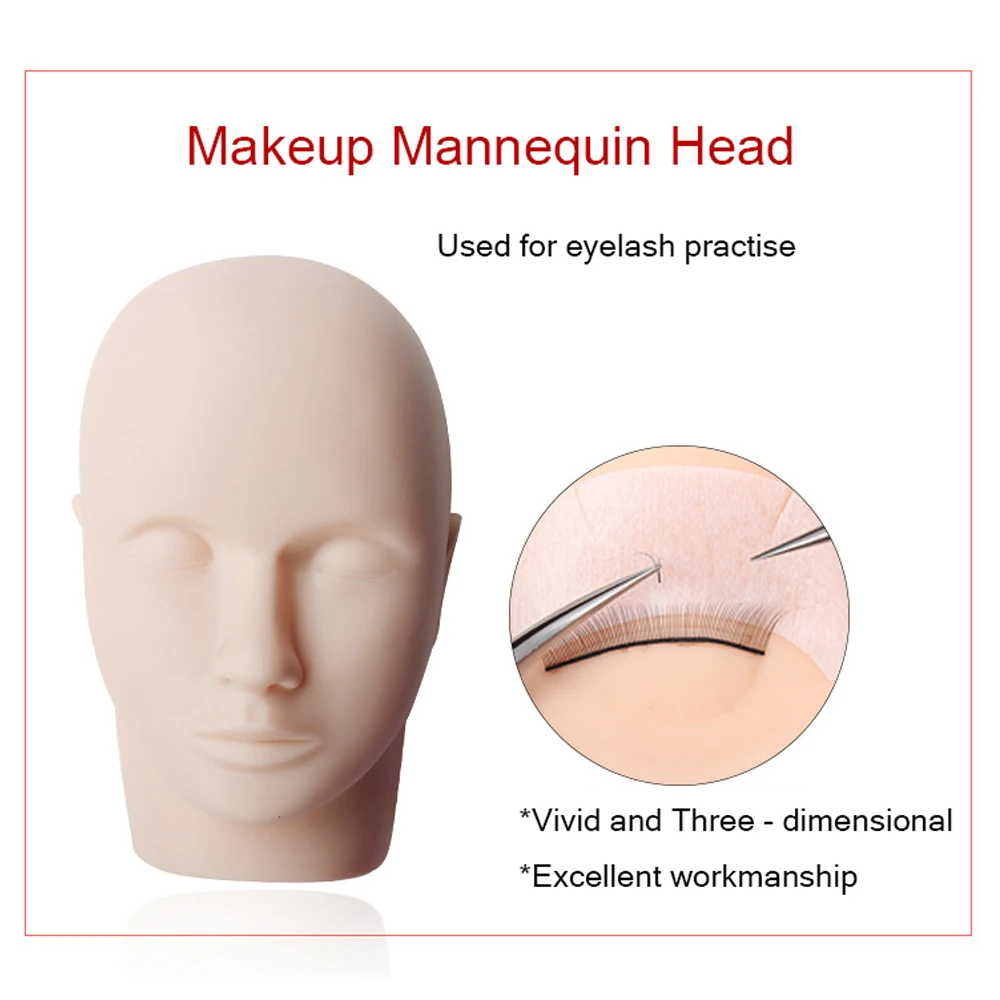 16pcs/Set Training Head Model False Eyelashes Extension Practice Silicone Mannequin Head For Eye Lash Graft Extension Tool Kit