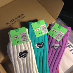 Girls socks love embroidery stockings cotton wool socks solid color ins tide socks