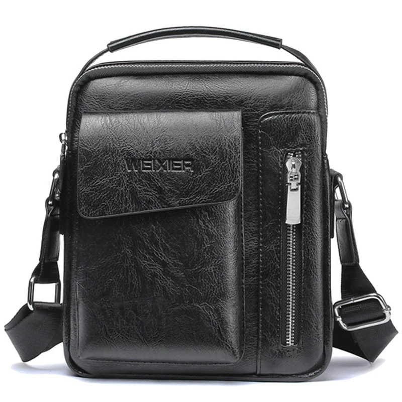 

Weixier Vintage Messenger Bag Men Shoulder Bags Pu Leather Crossbody Bags For Men Bags Retro Zipper Man Handbags(Black)
