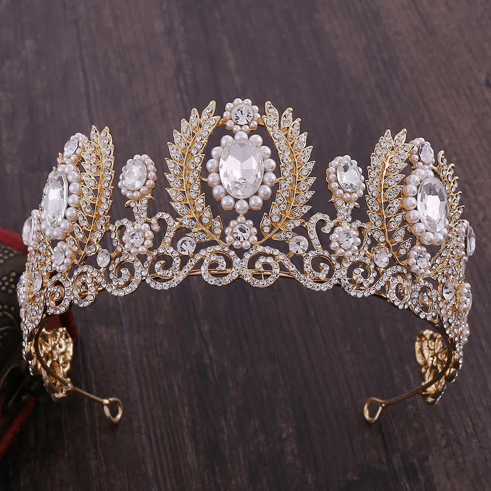 H1210 Persian Arab Style Hair Accessories Baroque Color Man-made Diamond Large Crown White Man-made Diamond Bride Headdress