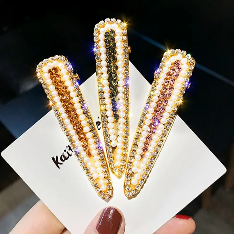 

1PC Luxury Jewelry Water Drop Duckbill Hair Clip Women Wedding Side Bangs Decorative Hairgrip Colored Faux Crystal Barrette