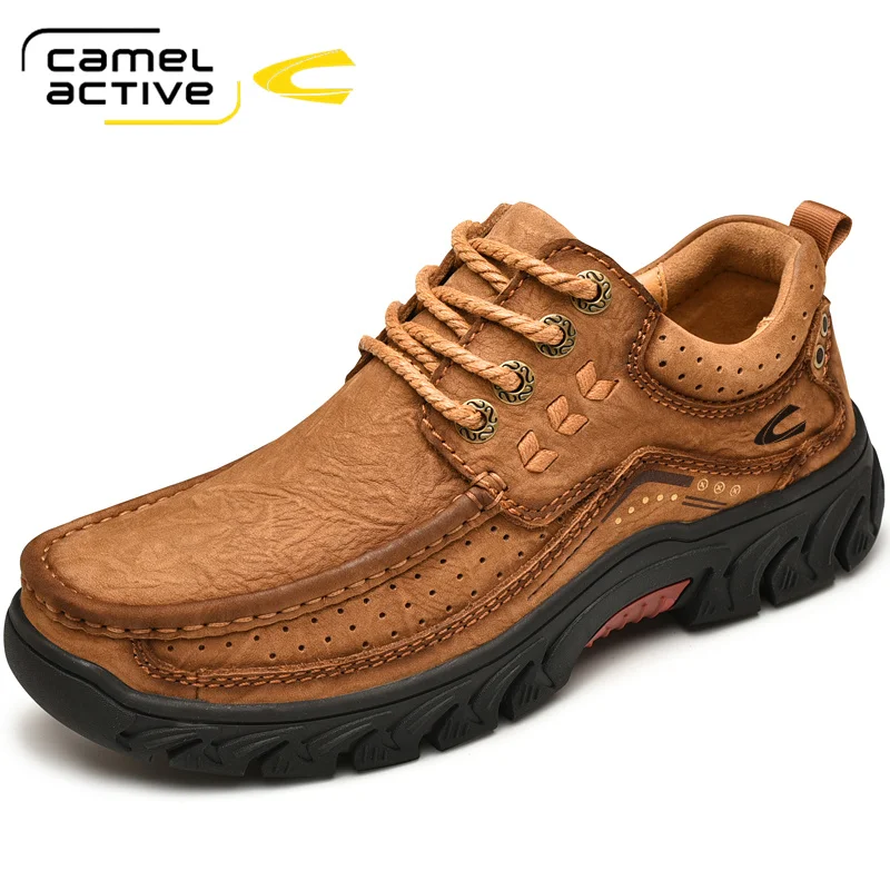 

Camel Active New Spring Genuine Leather Outdoor Casual Men Shoes Hand Stitching Thick Footwear Sewing Thread Man Flats