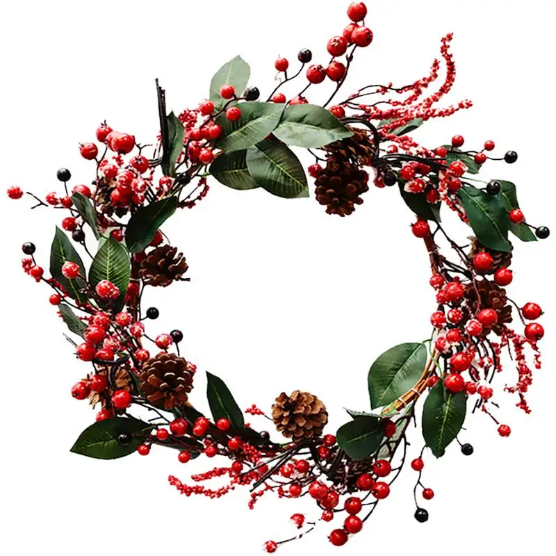 Новинка, модный Рождественский венок с красной ягодкой, подвесная гирлянда для двери, искусственные цветы, рождественские украшения, вечерние украшения для дома - Цвет: Многоцветный