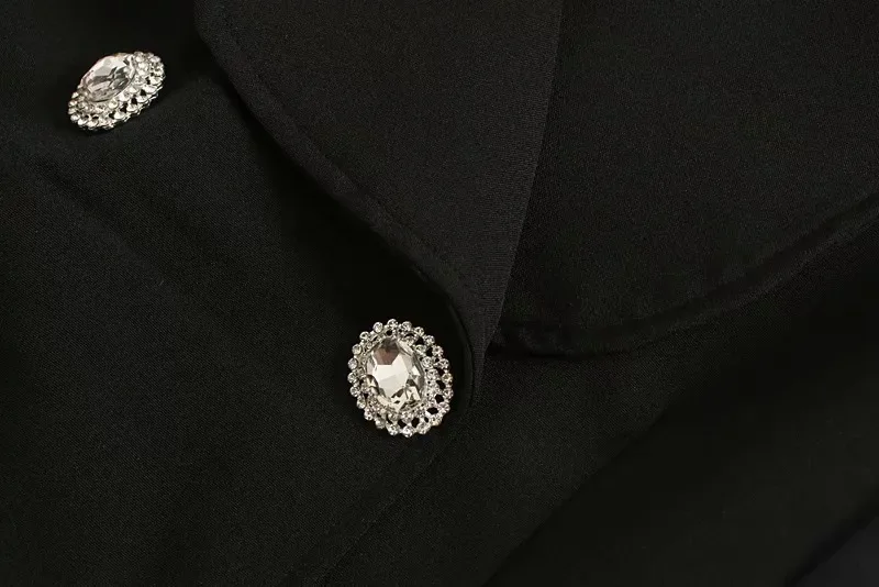 

Online Celebrity Western Style Double Breasted Small Fold-down Collar Suit Autumn Clothing Women's 2019 New Style Man-made Diamo