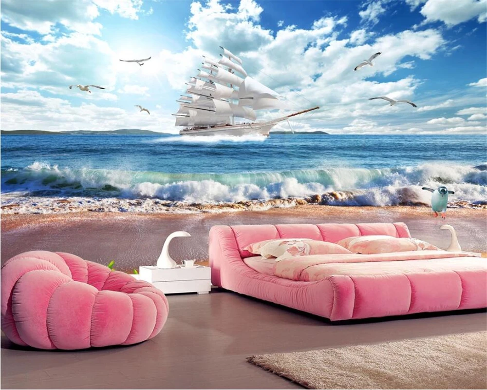 

beibehang wall papers home decor Customized modern new blue sky white clouds seagull children's room background wallpaper