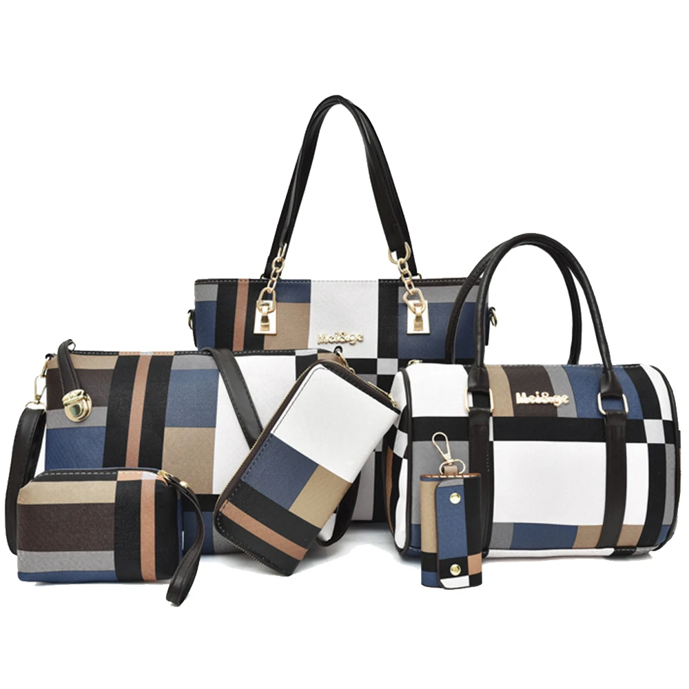 Messenger Bags Handbag Female Women Leather 6 Sets Composite Bag Weave Pattern Handbags And Purses Big Shoulder | Багаж и сумки