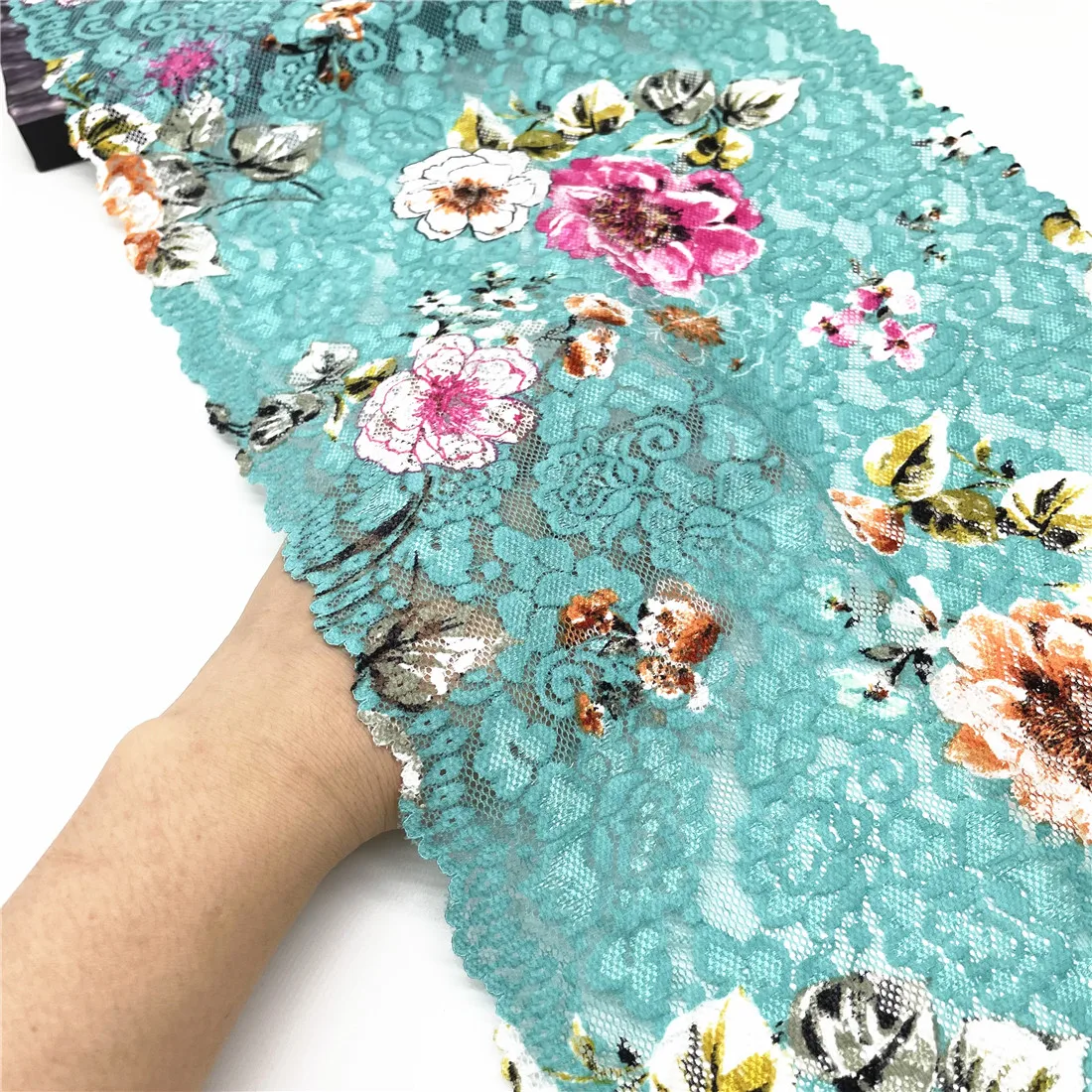3y/lot Width 11 inch 28cm Floral Green Stretch Elastic Wide Lace Trim Garment Sewing Applique Costume Lace Fabric Skirt Material 2