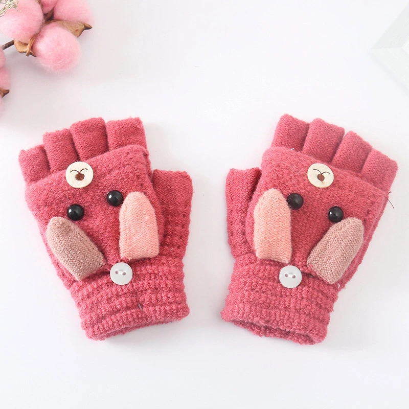 1 пара, зимние перчатки для новорожденных, детские перчатки для мальчиков и девочек, Перчатки С Откидывающейся Крышкой на половину пальца, митенки детские вязаные перчатки с изображением животных