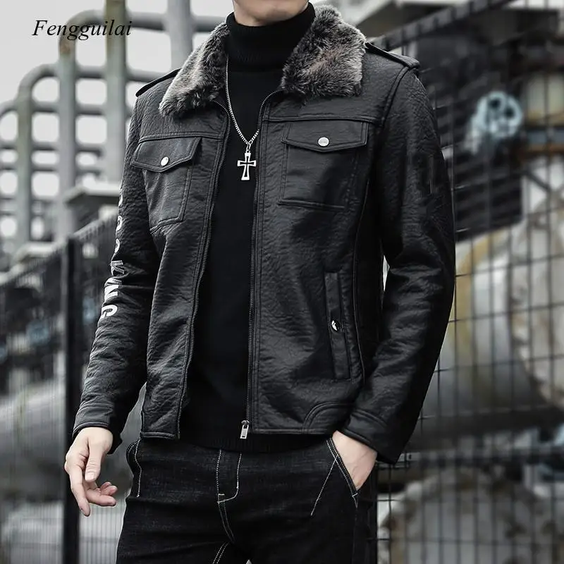 2020 Autumn Winter Leather Jacket Men Fashion Velvet Warm Jacket Streetwear Casual Coat Youth  M-4Xl Drop Shipping