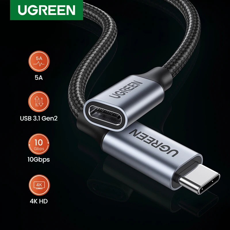 UGREEN USB C удлинитель Type 3 1 Gen 2 кабель для быстрой зарядки и передачи аудио данных