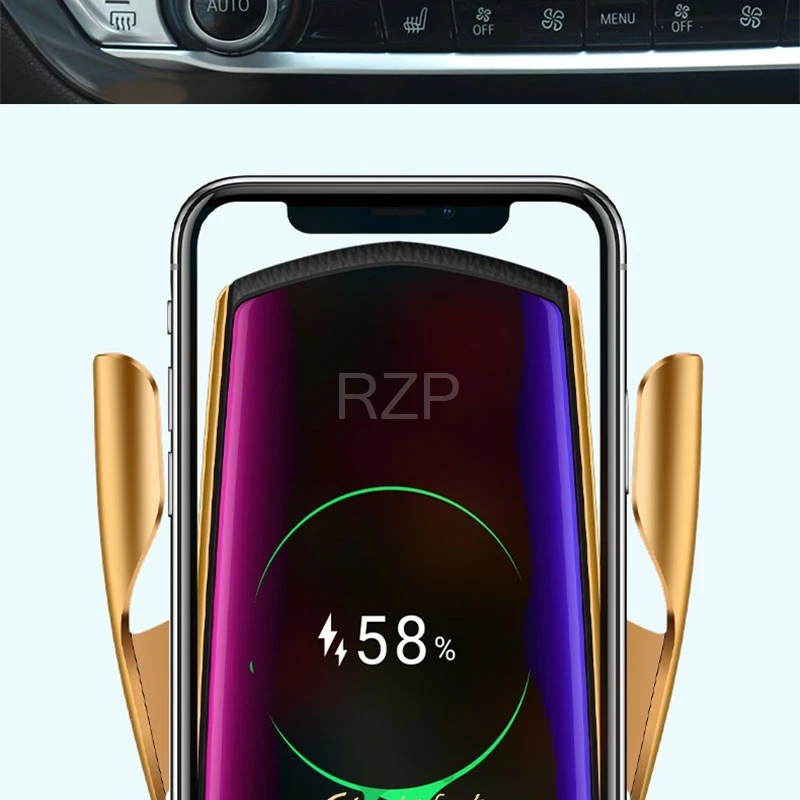 RZP 10W Qi автомобильное беспроводное зарядное устройство для iPhone Xs Max X samsung S10 S9 быстрая Беспроводная зарядка автоматический интеллектуальный автомобильный держатель телефона
