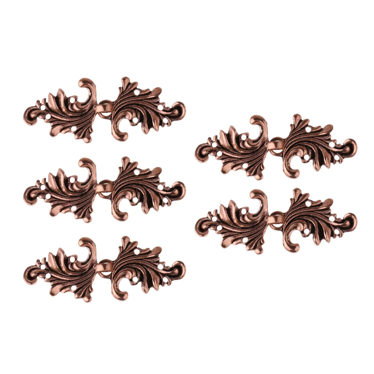 Bezelry 4 Pairs Asymmetric Acanthus Leaf Cape or Cloak Clasp Fasteners Gold Sew On Hooks and Eyes Cardigan Clip 66mm x 28mm Fastened 