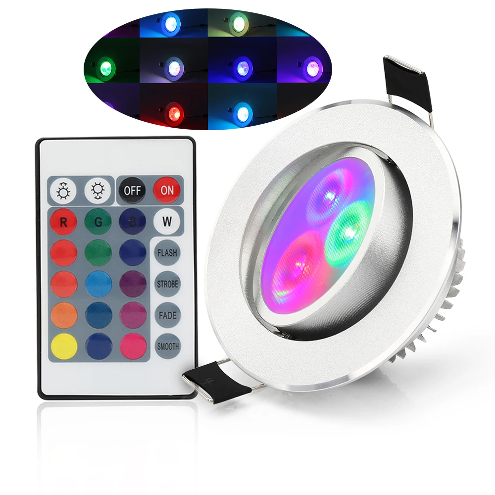

LED Downlight Round 5W LED Lamp Panel Light RGB Recessed with Remote Control RGB Downlight Aluminum indoor party bar ktv light