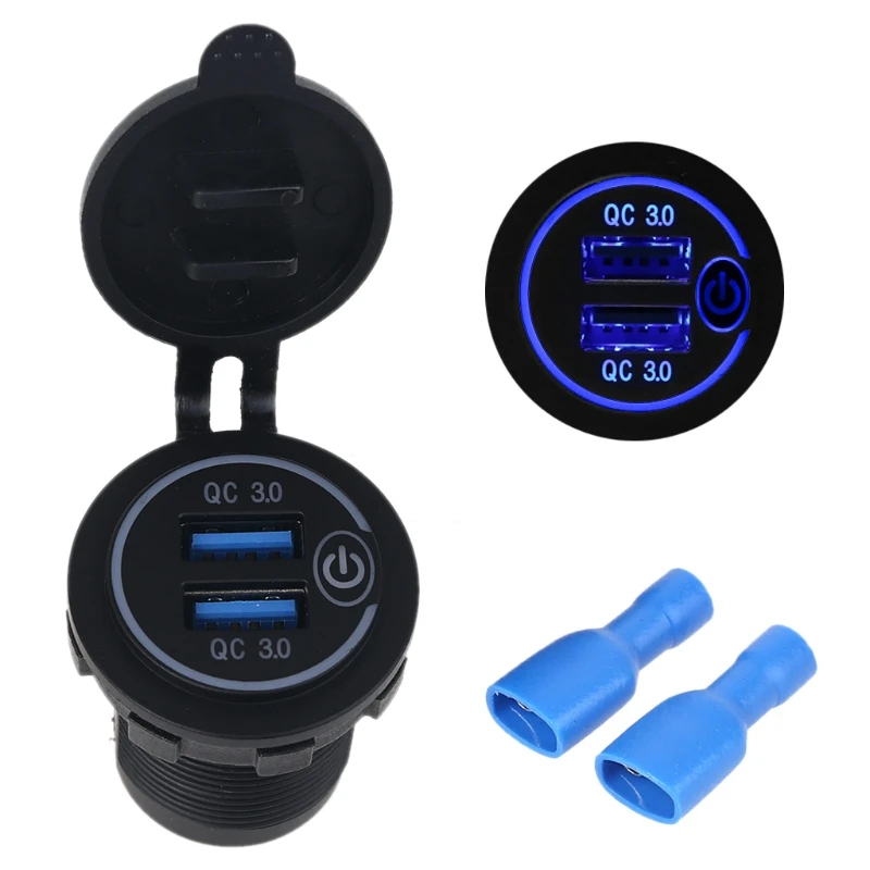 Waterproof 12V 24V Dual QC3.0 USB Car Charger Adapter with On/Off Touch Switch LED Light for Mobile Phone GPS Truck SUV Boat Bus type c car charger Car Chargers