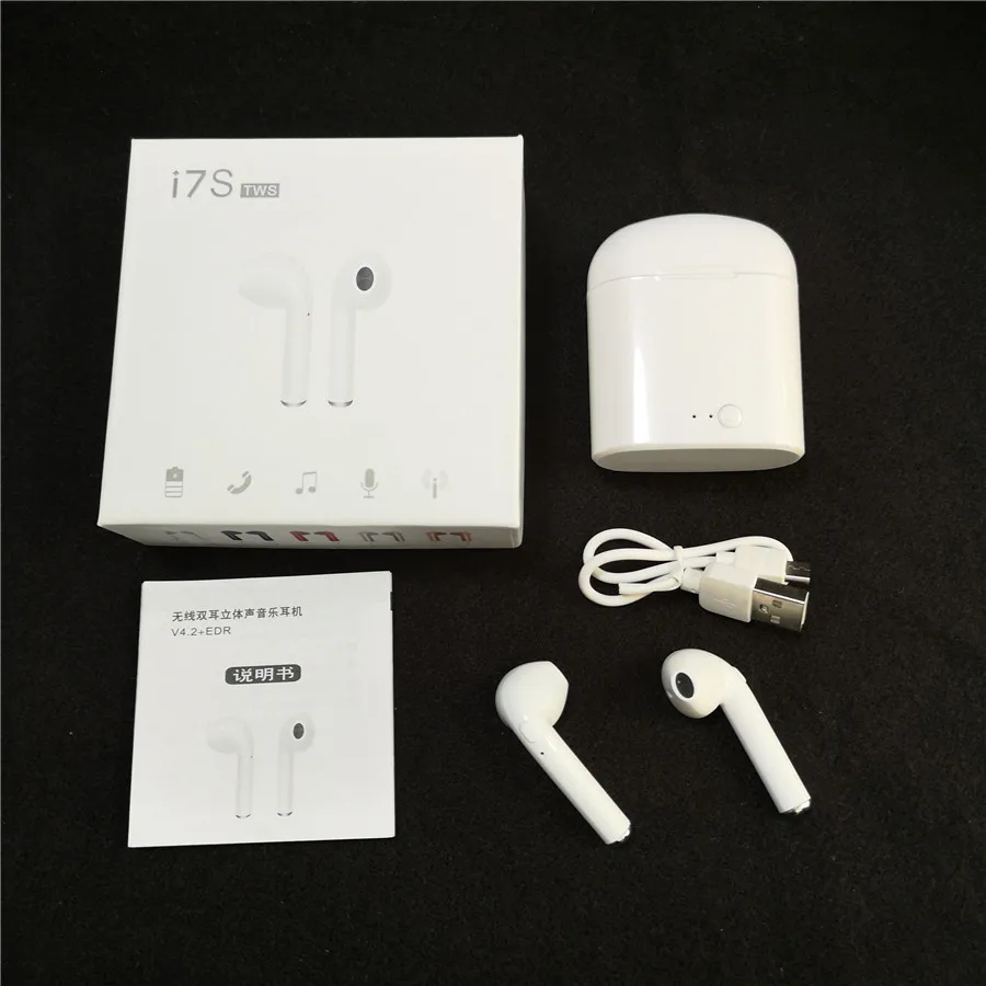 

50pcs/lot i7s TWS Wireless headset Bluetooth Stereo Earbud earphones With Charging Box mic high quality For All Smart phone