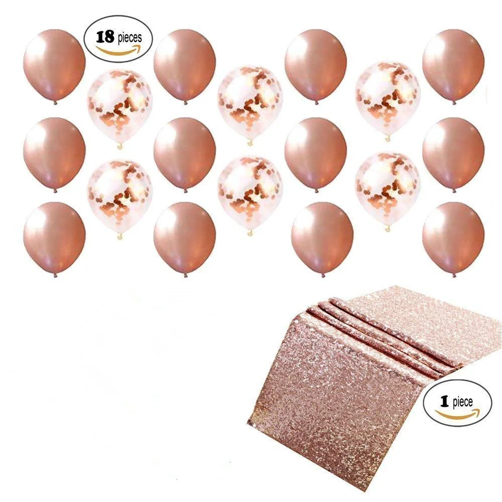 

Rose Gold Balloons Party Decorations Supplies Set Include 6 Confetti & 12 Rose Gold Balloons,1 Rose Gold Sequin Table Runner