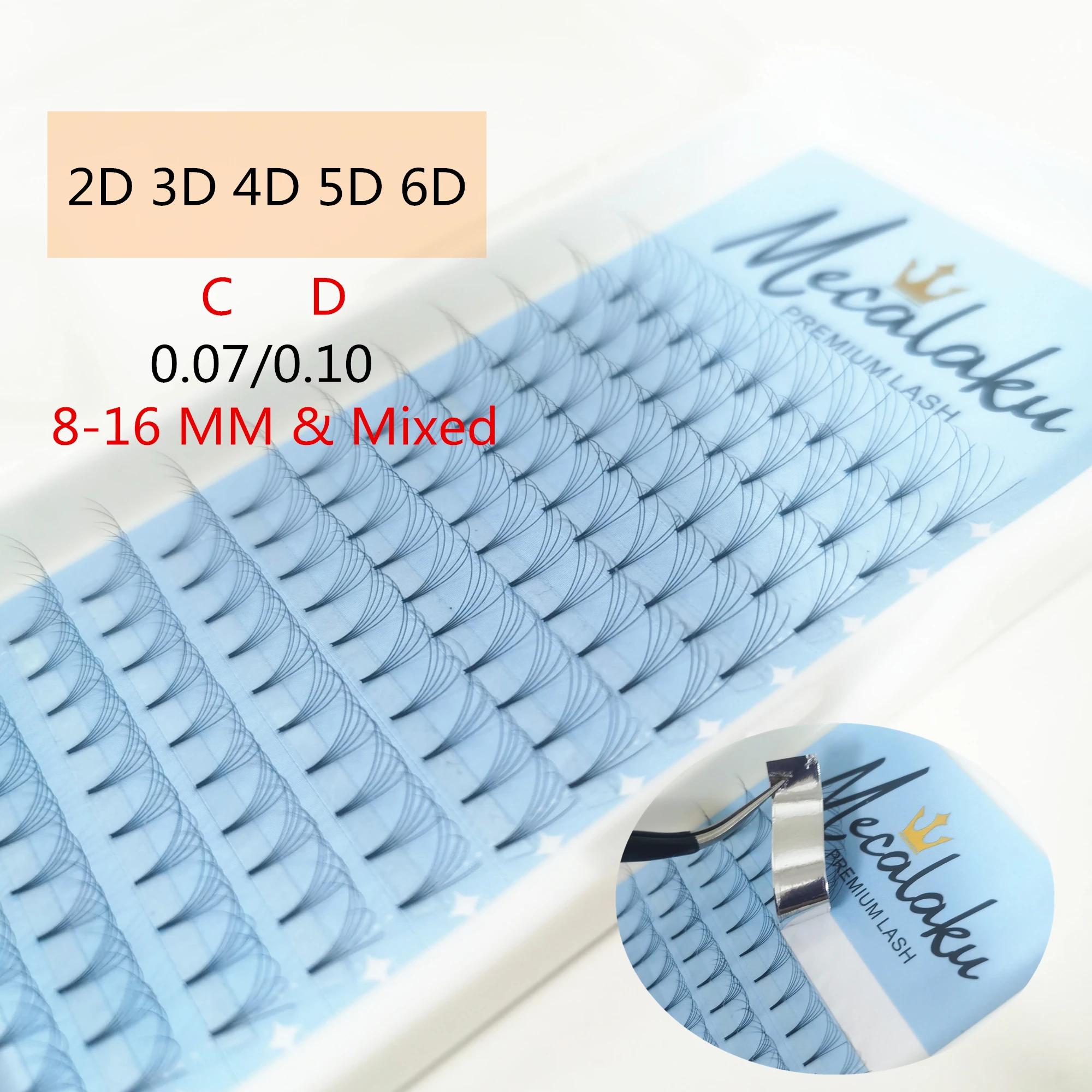 Готовые объемные 2D/3D/4D/5D/6D ресницы Mecalaku с коротким стержнем готовые вееры