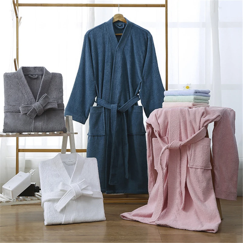 Robe Hotel Absorbent Bathrobe Feminine Nightgown Terry Material Simple Yukata Beauty Salon Robe Nightwear Autumn