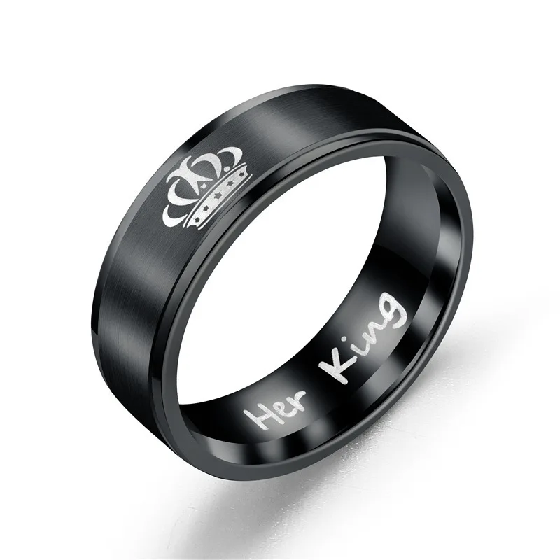 Кольцо для влюбленных из нержавеющей стали, модное кольцо с рисунком короны, Серебряное черное металлическое ювелирное изделие для женщин и мужчин, Подарок на годовщину - Цвет основного камня: black king
