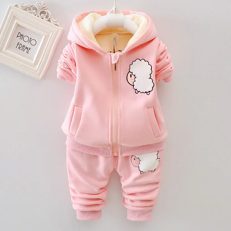 WEPBEL 2 шт./компл. для новорожденных мальчиков и девочек, зимняя теплая одежда с длинными рукавами утепленное пальто с капюшоном, верхняя одежда, куртка+ штаны - Цвет: pink