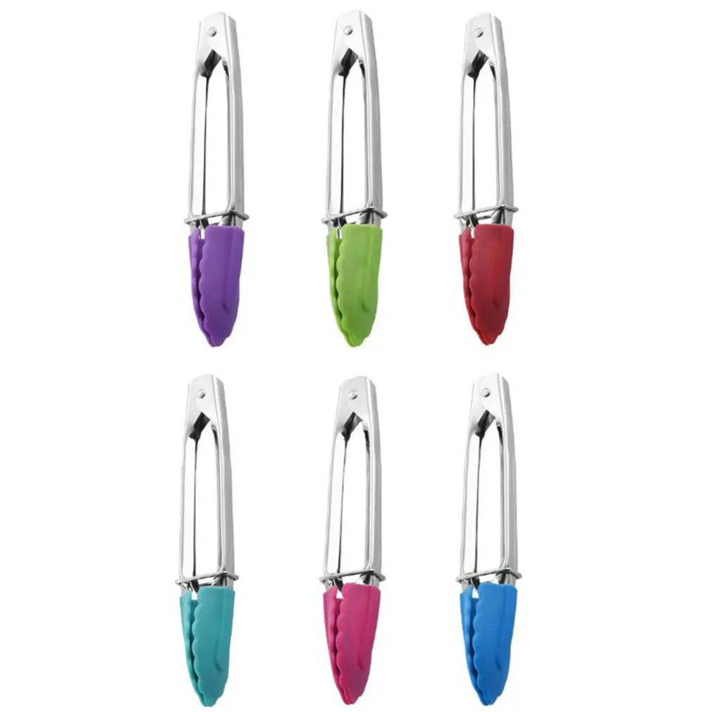 Portable Size Home Kitchen Stainless Steel Handle BBQ Food Tongs Stainless Steel Handle Silicone Clip Utensil Tools