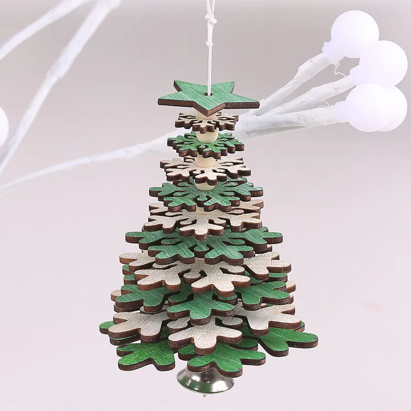 Новогодняя натуральная Деревянная Рождественская елка орнамент деревянные висячие подвески подарки Снежинка Рождественская декорация Adornos De Navidad - Цвет: snowflake green
