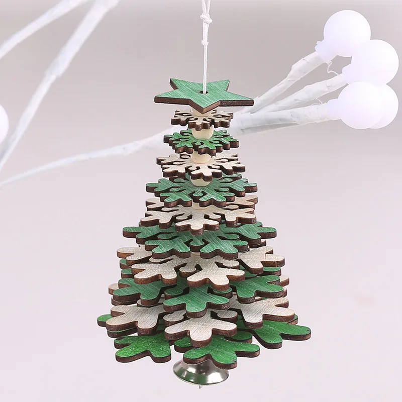 snowflake green Новогодняя натуральная Деревянная Рождественская елка орнамент деревянные висячие подвески подарки Снежинка Рождественская декорация Adornos De Navidad - Цвет: snowflake green