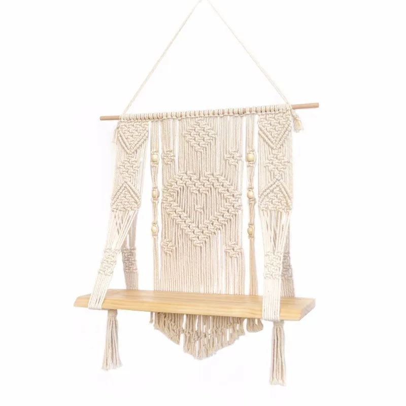 

Macrame Wall Hanging With Wood Borad Rack Woven Wall Hanging Wall Tapestries Boho Wall Macrame Hanging Shelf Nordic Tapestry