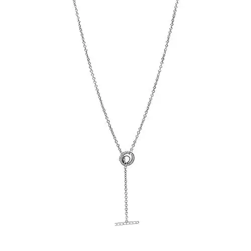 Pandora pavé Circle necklace with T closure and silver logo. |