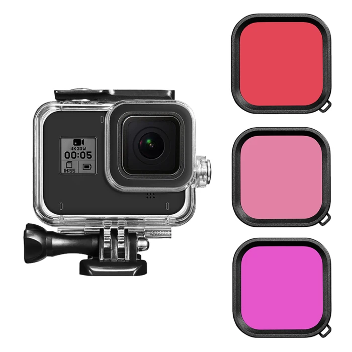 Водонепроницаемый чехол для корпуса с 3 шт противотуманной вставкой для GoPro Hero 8 Black FKU66