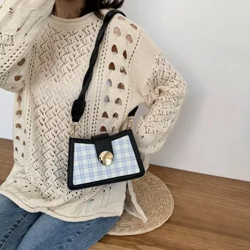 

New Style Plaid round Lock WOMEN'S Bag Japanese-style Versatile Textured Fashion Popular Armpit Package Fashion Simple Portable