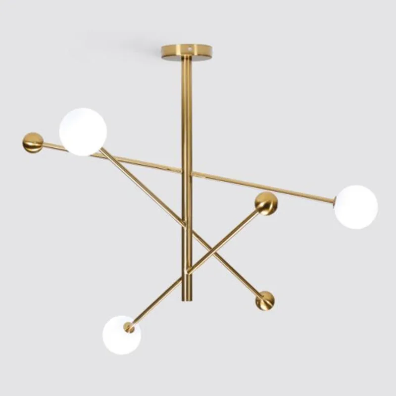 

European simple LED chandelier light post modern iron glass ball golden hanging chandelier lamp light for foyer kitchen dinning