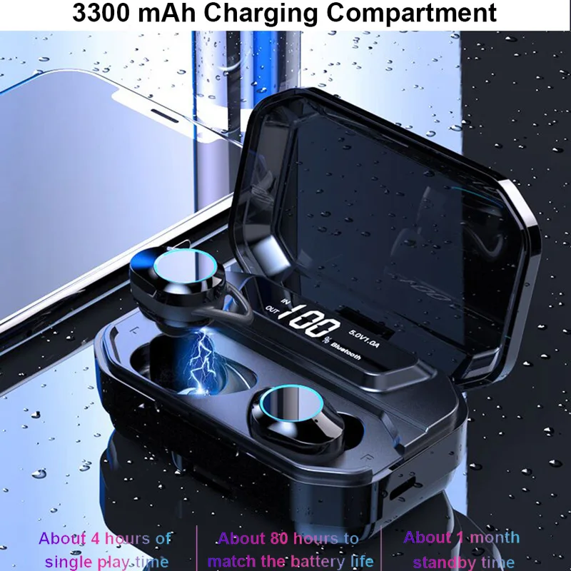 G02 TWS Bluetooth 5.0 Stereo Earphone Wireless Earphones IPX7 Waterproof Earphones 3300mAh LED Smart Power Bank Phone Holder