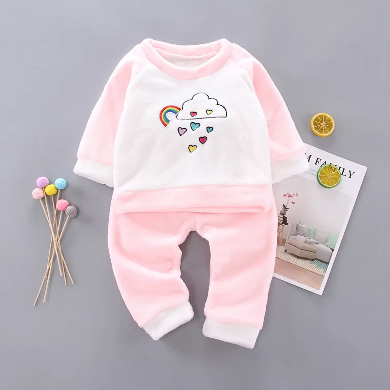 

2019 New Style Autumn Clothing Flannel Cloud Pajamas Suit Casual Korean-style Cartoon Pattern Coral Velvet Baby Pajamas