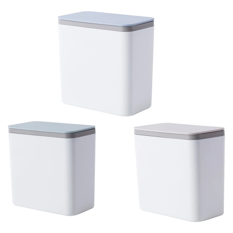 Small Square Desk Trash Can Plastic Office Trash Bin with Lid for Home