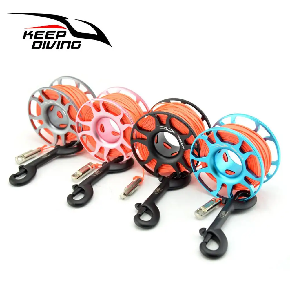 

15M/30M Scuba Diving Aluminum Alloy Spool Finger Reel with Stainless Steel Bolt Snap Hook SMB Safe Equipment Cave Dive