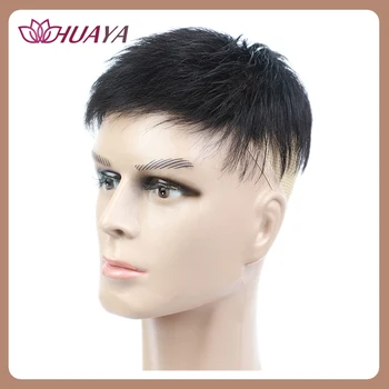 

HUAYA Men's Wig Full Hand Crocheted Replacement System Hairpieces Breathable Toupee For Men Transparent PU