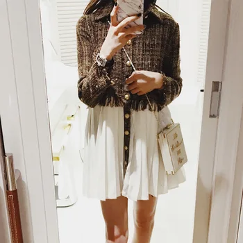 

[LANMREM] 2020 Spring New Products Fashion Retro High Collar Single Breasted Long Sleeve Dress Female PA730
