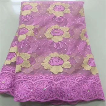 

2019 Latest African Laces Embroidered Nigerian Laces Fabric High Quality Dubai French Mesh Lace Fabric with Stones 5 Yards