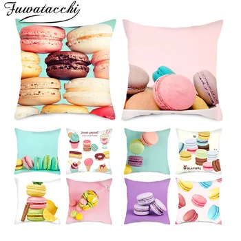 

Fuwatacchi Tempting Macaron Pillow Cover Biscuits Polyester Cushion Cover for Sofa Home and Car Decoration Decor Pillow Case