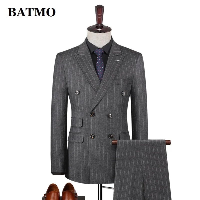 

BATMO 2023 new arrival high qulaity Striped grey suits men,casual suits ,873