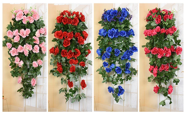 90 см искусственные розы из шелка подвесное из ротанга украшение из плюща искусственный с цветами и зелеными листьями DIY ремесло домашнего Свадебные украшения