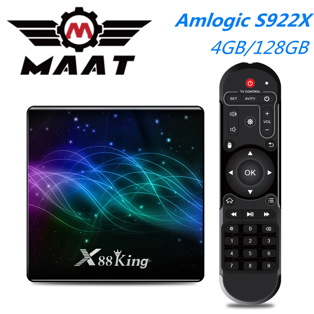 MAAT X88 King Amlogic S922X 4GB 128GB Smart TV Box Quad Core H.265 5G Wifi 1000M BT5.0 Youtube Android 9.0 Media Player | Электроника