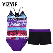 3 шт., танкини для девочек, Цветочный купальник, купальный костюм, топы с шорты, детский купальник, купальник для девочек